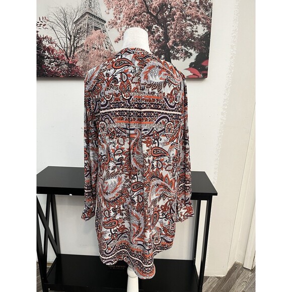 Gianni Bini Women’s Tunic Top Blouse Paisley Size M Long Sleeve V Neck - Picture 13 of 15